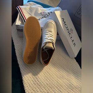 New Moncler white leather men’s sneakers size 10..